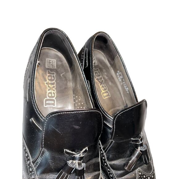 DEXTER USA Mens Black Leather Loafers Slip-On Tassels Wingtip Shoes SIZE 8.5M - Picture 4 of 14